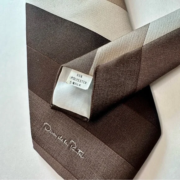 Vintage Oscar de la Renta Striped Brown-Tone Classic Tie - Picture 7 of 8